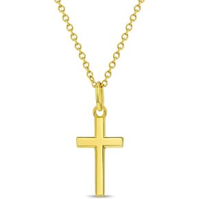 925 Sterling Silver Unisex 16" Small Thick Plain Cross Pendant Necklace for Children - Religious Protection Jewelry Cross Pendants for Girls and Boys - Catholic Holy Charm Necklaces for Kids