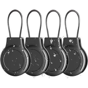 Waterproof AirTag Keychain Holder - 4 Pack Air tag Lock Case with Wire Cable for Apple AirTags, Ultra Durable | Anti-Lost | Airtag Protective Case with Keyring for Luggage, Backpack, Key