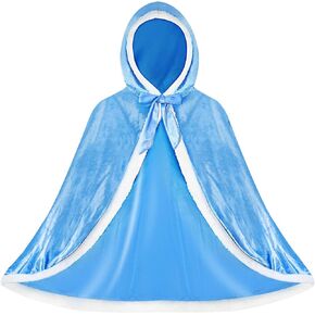 XEPST Princess Hooded Cape Blue Velvet Princess Cloak Princess Fancy Dress Accessories Princess Dress Up for Halloween Costume Carnival Party Cosplay Girl’s Birthday Gift