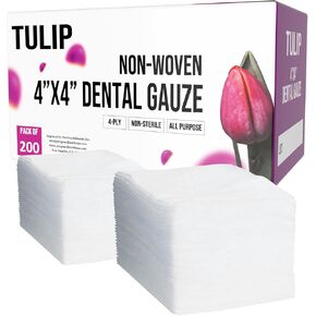 200 Gauze Pads 4x4 4-Ply Non Woven Gauze Sponges - Non Sterile Dental Gauze & Esthetic Wipes - Soft All Purpose Medical Gauze Squares for First Aid Kit, Surgical, Wound Dressing by Tulip