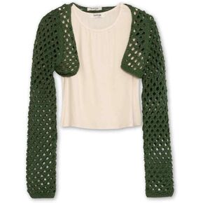 Speechless Girls' Knit Crochet Long Sleeve Shrug and Top