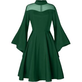Abaowedding Gothic Witchy Dress for women Medieval Costume Victorian Dress Mesh Bell Sleeves Cocktail Halloween Vintage Dress