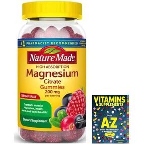 Nature Made High Absorption 200 mg Magnesium Citrate, Mixed Berry, 64 Gummies +Exclusive Better Guide Book Vitamins Supplements(1 ITENS)