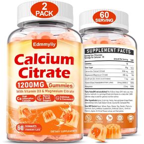 Calcium Citrate Supplement Gummies for Adult - Sugar Free Calcium Citrate 1200 Mg with Magnesium 300 Mg & Vitamin D3 - Organic Chewable Calcium Supplements for Women & Men