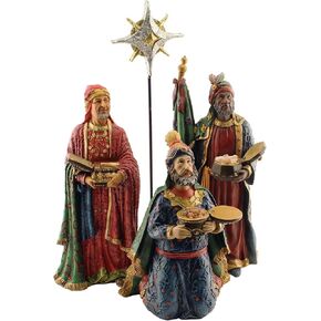 Three Kings Gifts Following the Star Wise Men, Magi with Christmas Star Polystone, Flat Bottom Base for Stability, Home Decorating Nativity Scene Sets & Figures, 4-Pieces, For 12 inch Scale Collection