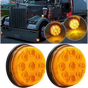 Biqing [High/Low Beam] 2PCS 3 Inch Round Marker Lights Amber,24V Side Lights 9-LED Front Rear Side Marker Indicators Light Clearance Marker Light for Car Truck Van Trailers Lorry Car Bus