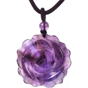 Justinstones Natural Gemstone Carved Rose Flower 35mm Pendant Necklace Crystal Healing Reiki Chakra Jewelry Necklace 22 inch
