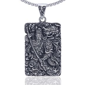 Xusamss Punk Rock Titanium Steel Warrior Guan Yu Dog Tag Pendant Necklace,24inches Box Chain