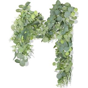 Artificial Eucalyptus Garland with gypsophila Flowers 2pcs 11.8ft Faux Greenery Garland Fake Eucalyptus Leaves for Wedding Arch Farmhouse Mantle Table Runner Decor Centerpiece Home Party Decor (green)