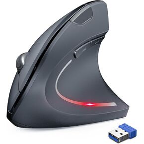 Ergonomic Mouse, 2.4GHz Optical Vertical Mouse with 5 Adjustable DPI Levels, Up to 4800 DPI, Silent Wireless Mouse with 6 Ergonomic Buttons for Laptop, Desktop, PC, MacBook - Black