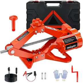 Nilight Electric Car Jack 3 Ton 6600LBS Floor Jack Kit Automatic 12V Electric Scissor Lift Jack Portable Repair Tool with Remote Control Double Jack Pads for Car Tire Change Replacement, Orange Red