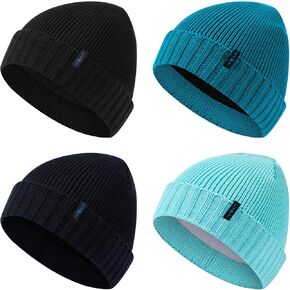 4 Pack Fleece Lined Beanie Winter Soft Warm for Men Women Stretchy Fit Unisex Cuffed Knit Hat