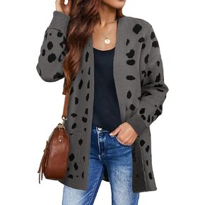ZESICA Women's Fall Winter Long Sleeves Open Front Leopard Print Knitted Sweater Cardigan Coat Outwear in Kuwait
