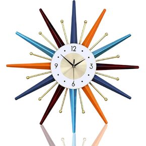 Large 22 Inch Mid Century Wall Clock, Silent Non-Ticking Colorful Art Modern Wall Clock, Home Decor 3D Battery Operated Starburst Wall Clock for Living Room Bedroom Office Restaurant Kitchen