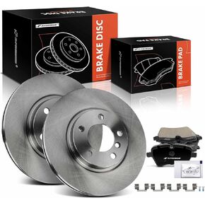 A-Premium 12.09 inch (307mm) Front Drilled and Slotted Disc Brake Rotors + Ceramic Pads Kit Compatible with Select Mini Models - Cooper Countryman 2011-2016, Cooper Paceman 2013-2016, 6-PC Set