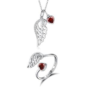 جوهرة الميلاد الجناح قلادة وخاتم 925 فضة جارديان الملاك الجناح قلادة على شكل ريشة قلادة مجوهرات هدية للنساء الفتيات in Kuwait