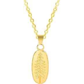 Jude Jewelers Stainless Steel Long Oval Shaped Pine Tree Style Wedding Party Pendant Necklace