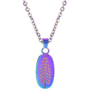 Jude Jewelers Stainless Steel Long Oval Shaped Pine Tree Style Wedding Party Pendant Necklace