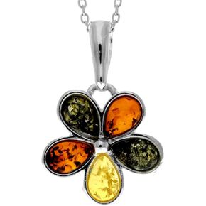Genuine Baltic Amber & Sterling Silver Multistone Flower Pendant without Chain - 1665