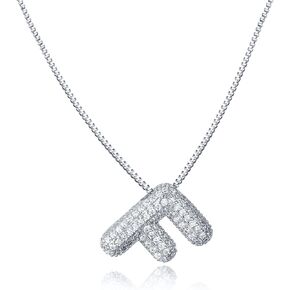 SKQIR Diamond Bubble Initial Letter Necklace for Women 14K Gold Plated Puffy Balloon Alphabet Crystal Zircon Pendant Name Necklace for Teen Girls Dainty Charms Trendy Gift for Women