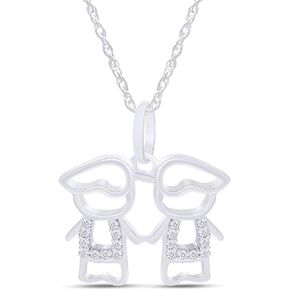 AFFY Adorable Two Twins Family Pendant Necklace in 14k Gold Over Sterling Silver