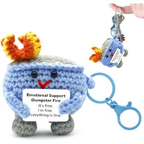 Aimery Emotional Support Dumpster Fire Crochet,Handmade Dumpster Fire Ornamen with Positive Card,Adorable Crochet Knitting Toy Gift for Friend Women