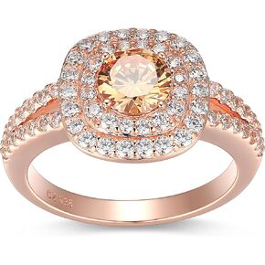 14K Rose Gold-Plated .925 Sterling Silver Champagne & White Cubic Zirconia Cushion-Shaped Double-Halo Pendant Necklace and Ring Size 7 in Kuwait