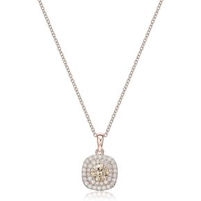 14K Rose Gold-Plated .925 Sterling Silver Champagne & White Cubic Zirconia Cushion-Shaped Double-Halo Pendant Necklace and Ring Size 7