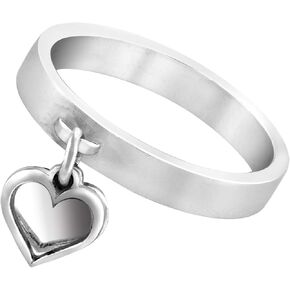 AeraVida Loving Pair of Dangle Heart Charms .925 Sterling Silver Band Ring