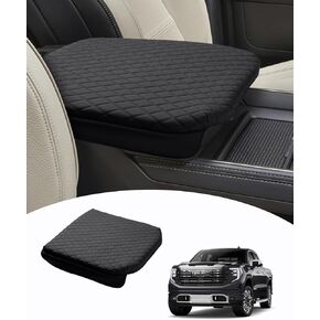 Custom Fit for Center Console Cover 2019-2024 GMC Sierra 1500/Chevy Silverado 1500 2500HD 3500HD Armrest Cushion Pad Cover PU Leather Sierra Silverado Accessories Anti-Scratch Black