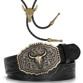 Bolo Tie and Western Belts for Woman Men,Fit for 34"-36" Wasit