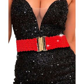 Wide Elastic Waist Belts Sequin Stretchy Belts Red Green Sparkly Waistband for Women
