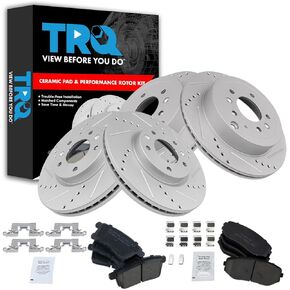 TRQ Front and Rear Performance Brake Pad & Rotor Kit Brake Pads Brake Rotors Set Ceramic Solid Premium G-Coated Compatible with 2007-2012 Mazda CX-7