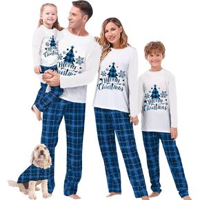 Awoscut Christmas Family Matching Pajamas Sets Christmas PJ's Letter Print Top and Plaid Pants Jammies Sleepwear