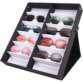 12 Grids Sunglasses Organizer Storage Eyeglasses Holder Multiple Glasses Case Box Eyewear Case With Lid，Dustproof Multi Grid Glasses Case Storage Display Rack