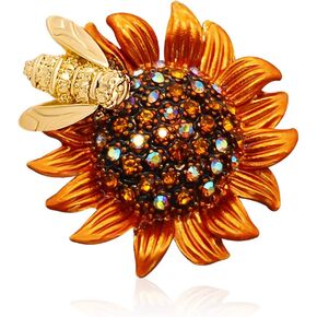 Rhinestone Yellow Flower Sunflower Brooch.Enamel Bee Daisy Brooch Pin,Charm Sun Flower Coat Collar Brooch for Women