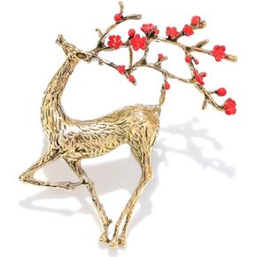 Deer Brooch Pins for Women, Gold Deer Brooch Pin, Cute Flower Reindeer Animal Brooch Lapel Pin, Bohemian Elk Deer Brooches Pins for Women Hat Bag Suit Dress Accessories Jewelry