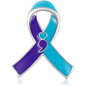 YAFEINI Suicide Awareness Pin S925 Sterling Silver Suicide Prevention Ribbons Mental Health Pins Teal and Purple Ribbon for Women Men