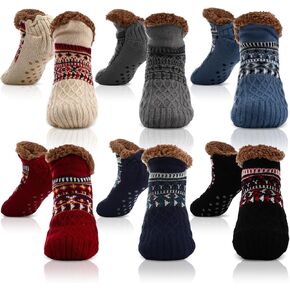 Liitrsh 6 Pairs Women's Fuzzy Slipper Socks with Grips Winter Warm Thick Cabin Thermal Socks Non Slip for Christmas Stocking Stuffers Women Adults Cozy Holiday Gifts