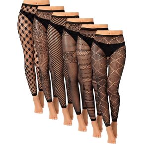 Newcotte 6 Pair Fishnet Stockings for Women Black Footless Thigh High Stockings Plus Size Lace Mesh Thigh High Tights (Stylish Black)