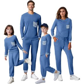 IFFEI Waffle Knit Family Matching Pajamas Sets 2 Piece Lounge Set Long Sleeve Soft Loungewear Comfy Sleepwear with Pockets