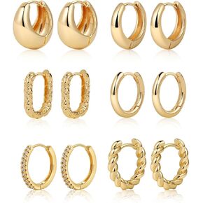 Sewyer 6 Pairs Hoop Earrings Set for Women Dainty Gold/Silver Hoop Earrings Open Lightweight Huggie Hoops Cartilage Earring Everyday Jewelry Trendy