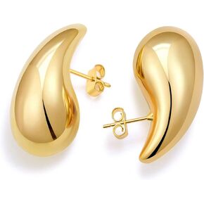 Chunky Gold Hoop Earrings for Women, Earring Dupes for Big Lightweight Teardrop Waterdrop with 18 K Gold Plated Statement Trendy Jewelry Gifts, Hypoallergenic Tear Drop Earrings