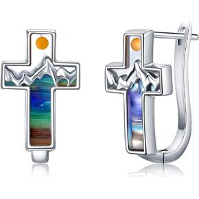 Abalone Mountain Celtic Hoop Earrings for Women 925 Sterling Silver Christian Earrings Mustard Seed Jewelry Gifts Mother's Day