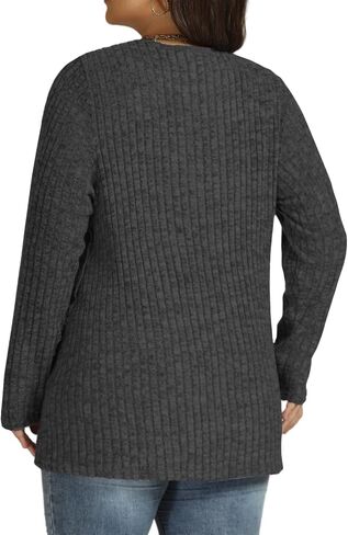 VISLILY Womens-Plus-Size-Tops Trendy Tulip Hem Long Sleeve Shirts Casual Lightweight Knit Sweaters Cute Button Decor Tunics in Kuwait