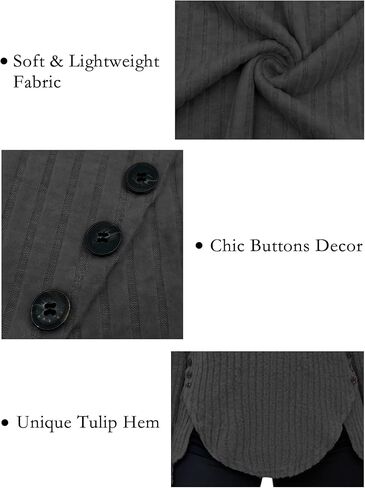 VISLILY Womens-Plus-Size-Tops Trendy Tulip Hem Long Sleeve Shirts Casual Lightweight Knit Sweaters Cute Button Decor Tunics in Kuwait
