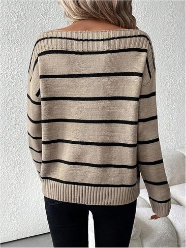 MakeMeChic Women's Striped Off The Shoulder Sweater Long Sleeve Knit Sweater Tops in Saudi Arabia