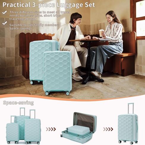 Merax Suitcase with TSA Lock Hardshell Luggage Sets with Spinner Wheels, Mint Green, 20/24/28 Inch in Saudi Arabia