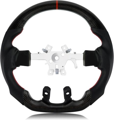 عجلة قيادة من ألياف الكربون الحقيقية مع خياطة على شكل حرف D من جلد نابا المثقوب عجلة قيادة مسطحة من الأسفل لسيارة دودج رام 1500 2012-2017 بدون فتحات مجداف in Kuwait