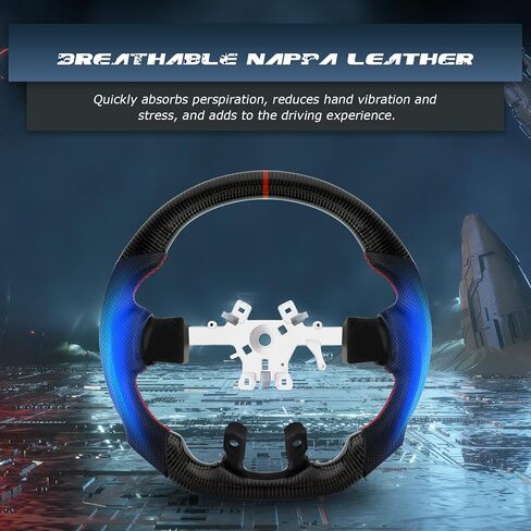 عجلة قيادة من ألياف الكربون الحقيقية مع خياطة على شكل حرف D من جلد نابا المثقوب عجلة قيادة مسطحة من الأسفل لسيارة دودج رام 1500 2012-2017 بدون فتحات مجداف in Kuwait